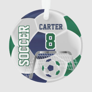 Green, White & Dark Blue Personalise Soccer ⚽ Ornament