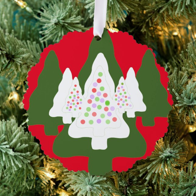 Green White Decorated Christmas Trees Tree Decoration Card (Insitu (Tree))