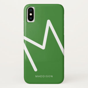 Green White Diagonal Monogram Simple Personalised iPhone X Case