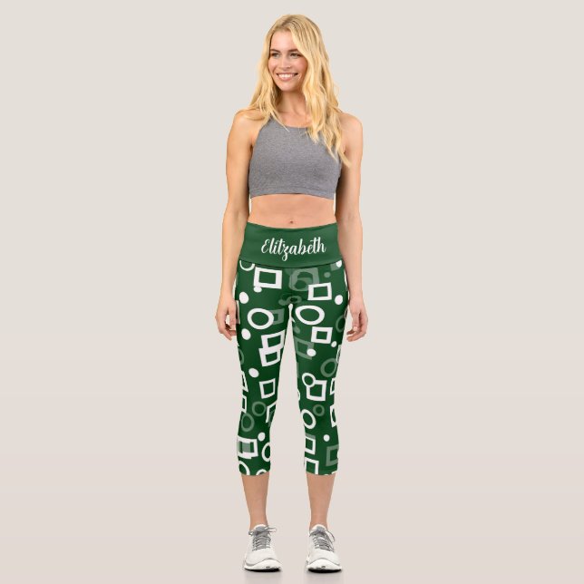 Green White Diamond Shape Green White Diamond Shap Capri Leggings (Front)