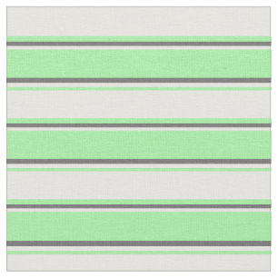 Green, White & Dim Grey Coloured Stripes Pattern Fabric