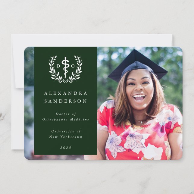 Green+White Doctor of Osteopathic Medicine Photo Announcement (Front)