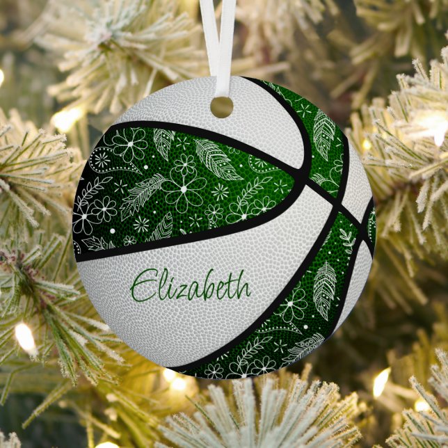 green white doodle flowers paislies basketball metal tree decoration (Insitu)