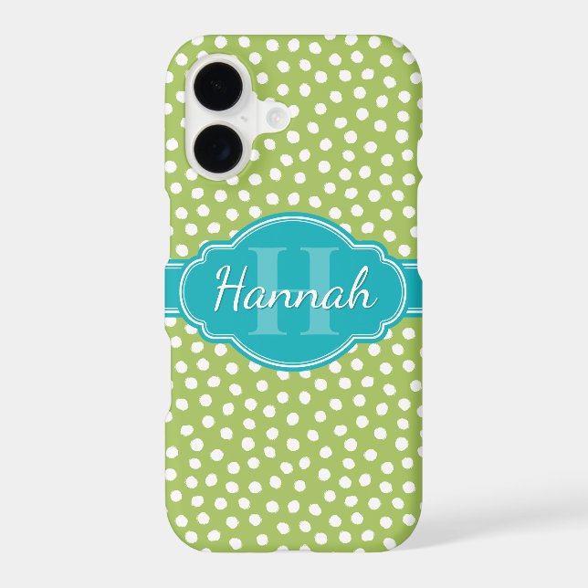 Green White Dotted Pattern Teal Monogram (Back)
