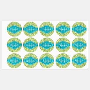 Green White Dotted Pattern Teal Monogram