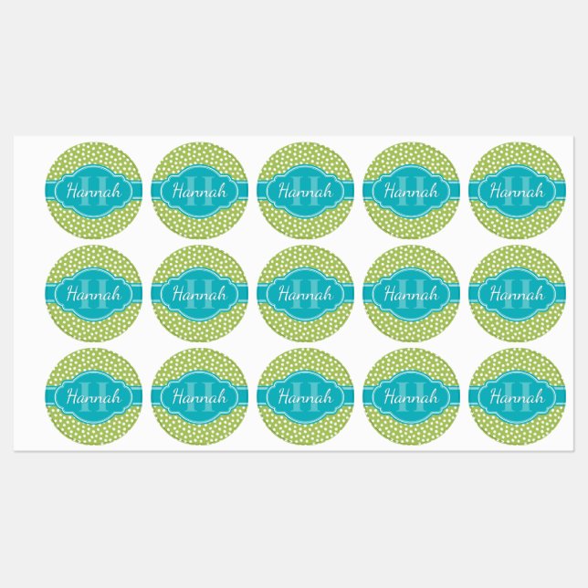 Green White Dotted Pattern Teal Monogram (Sheet)