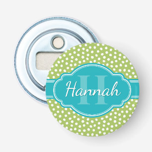Green White Dotted Pattern Teal Monogram Bottle Opener