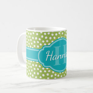 Green White Dotted Pattern Teal Monogram Coffee Mug