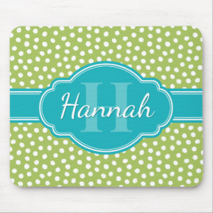 Green White Dotted Pattern Teal Monogram Mouse Mat