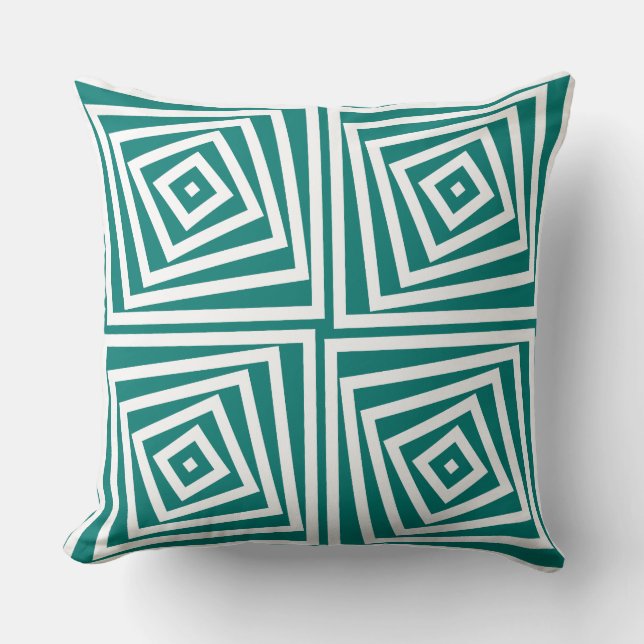 Green & White Elegant Box Spiral Pattern Cushion (Front)