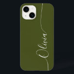Green White Elegant Calligraphy Script Name Case-Mate iPhone 14 Case<br><div class="desc">Green White Elegant Calligraphy Script Custom Personalised Name iPhone 14 Smart Phone Cases features a modern and trendy simple and stylish design with your personalised name in elegant hand written calligraphy script typography on a green background. Designed by ©Evco Studio www.zazzle.com/store/evcostudio</div>