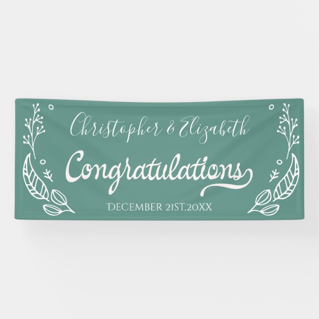 Green White Elegant Chic Wedding Congratulations Banner (Horizontal)