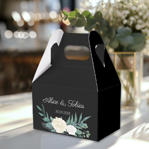 Green & White Elegant Floral Wedding Favour Box