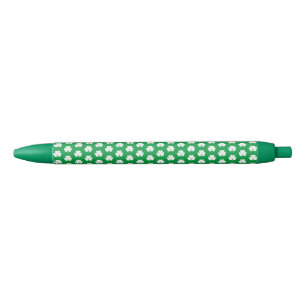 Green White Elegant Irish Shamrock Clover Pattern Black Ink Pen