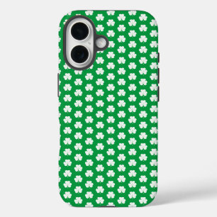 Green White Elegant Irish Shamrock Clover Pattern iPhone 16 Case