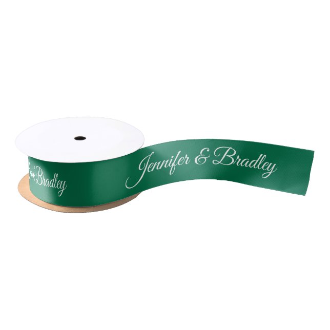 Green White Elegant Wedding Personalised Name Satin Ribbon (Spool)