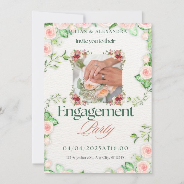 green,white engagment invitation card Size:5" x 7" (Front)