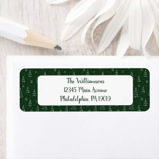 Green White Evergreen Christmas Return Address (Insitu)