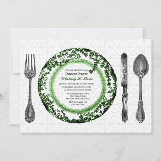Green White Fine Dining Dinner Party Invitation