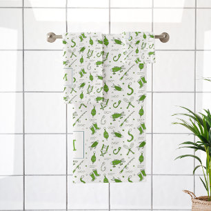 Green White Fishing Seamless Pattern Monogrammed Bath Towel Set