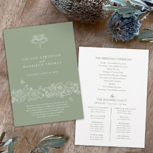 Green white fleur de lis wedding program thanks programme