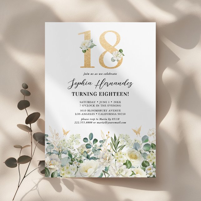 Green & White Floral 18th Birthday Party Invitation (Creator Uploaded)