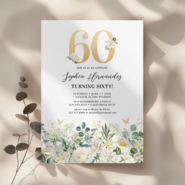 Green & White Floral 60th Birthday Party Invitation (Creator Uploaded)