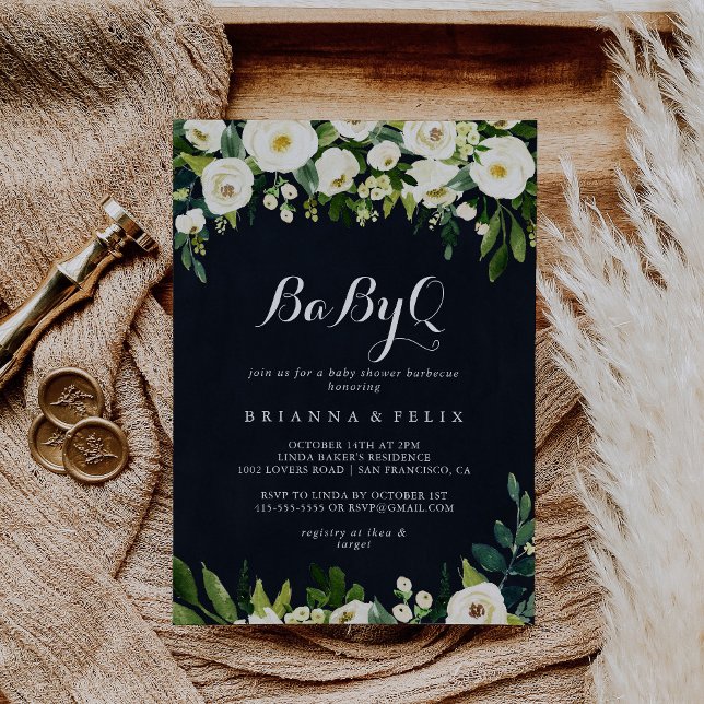 Green White Floral BabyQ Baby Shower Barbecue  Invitation (Creator Uploaded)