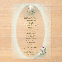 Green&White floral Baptism Acrylic invitation