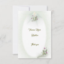Green&White floral Baptism flat thank you card