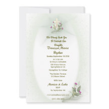 Green&White floral Baptism invitation