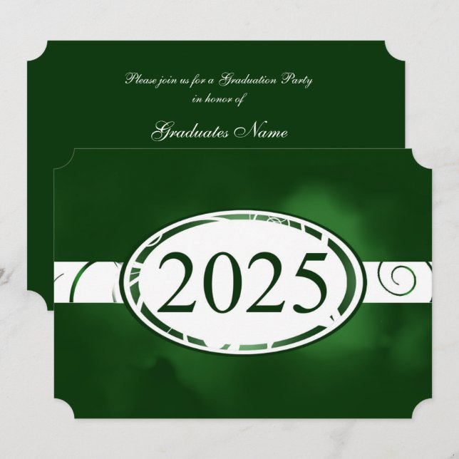Green & White Floral Button 2025 Graduation Party Invitation (Front/Back)