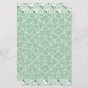 Green White Floral Damask Simple Modern Stationery