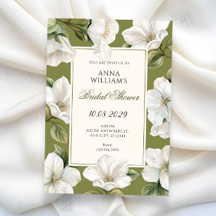 Green white Floral elegant bridal shower Invitation