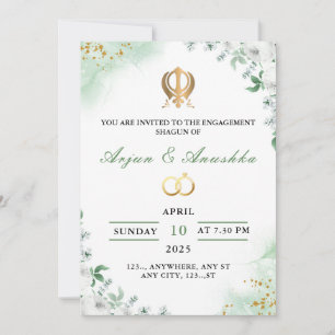 Green & White Floral Engagement Invitation Card