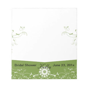 Green White Floral Flourish Bridal Shower Notepad
