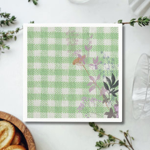 Green White Floral Gingham Plaid Country Farmhouse Napkin