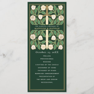 Green White Floral Gold Sword Royal Wedding Programme
