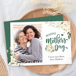 Green White Floral Happy Mother's Day Photo Card