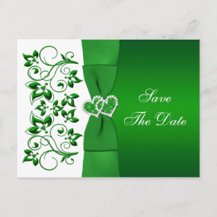 Green, White Floral Hearts Save The Date Post Card