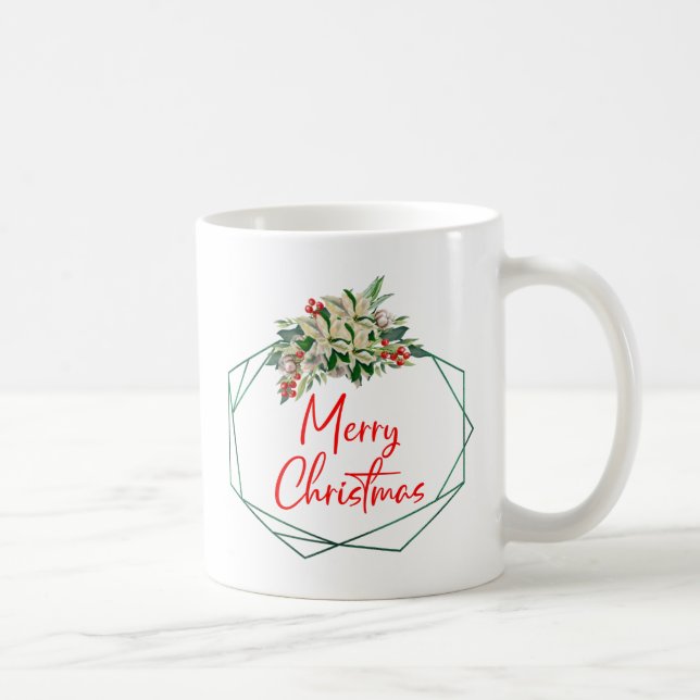 Green White Floral Merry Christmas Coffee Mug  (Right)
