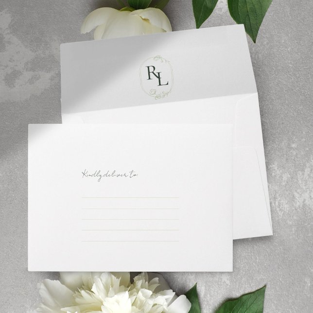 Green & White | Floral Monogram Wedding Envelope (Creator Uploaded)