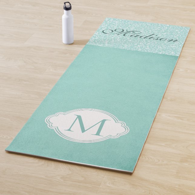 Green White Floral Pastel Trendy Monogram Yoga Mat (In Situ)