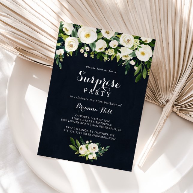 Green White Floral Royal Blue Surprise Party  Invitation (Creator Uploaded)