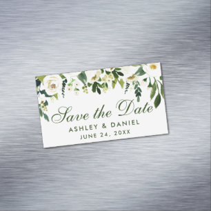 Green White Floral Save The Date Mini Magnet
