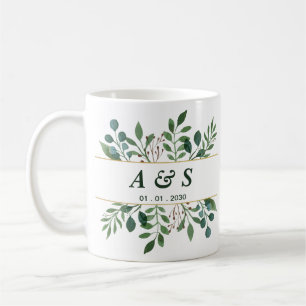 Green White Floral Wedding Coffee Mug