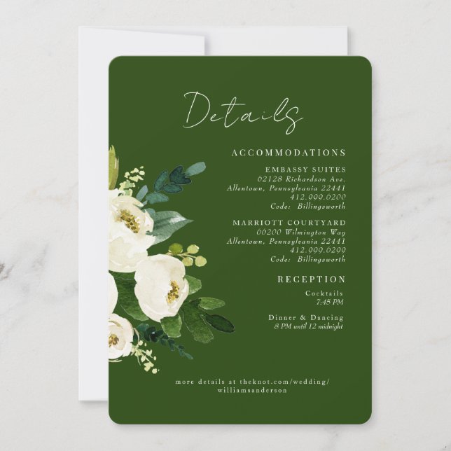 Green White Floral Wedding Details Rounded Invitation (Front)