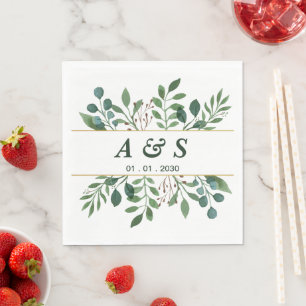Green White Floral Wedding Napkins