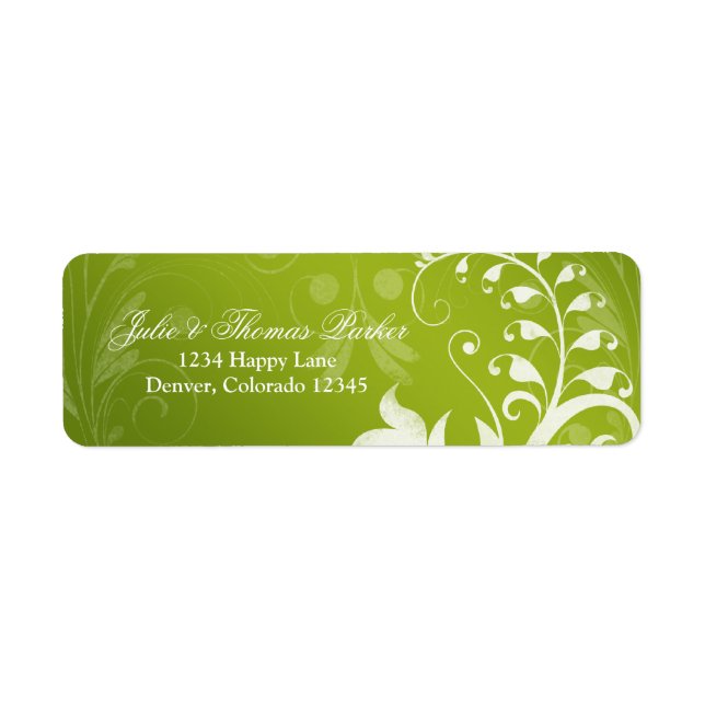 Green White Floral Wedding Return Address Label (Front)