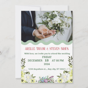 green,white  floral with wedding of the newlyweds invitation